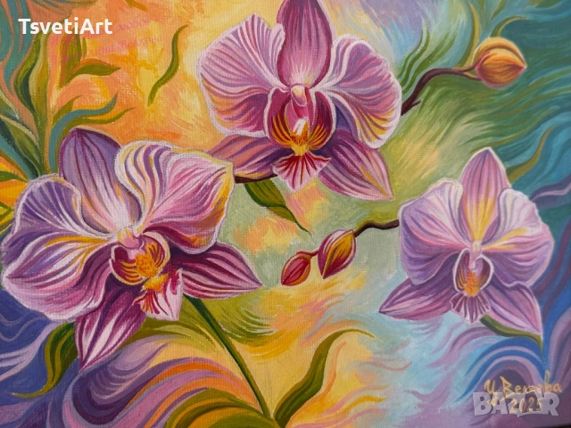 Оригинална картина – орхидеи – акрил – идея за подарък, снимка 6 - Картини - 53897487