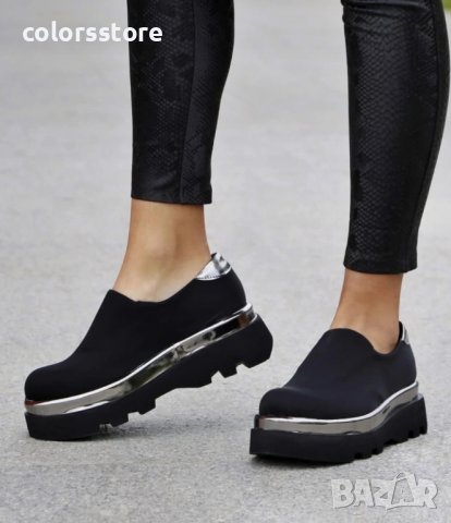 Обувки на платформа - черен стреч, лак - 613K, снимка 1 - Дамски ежедневни обувки - 38543530