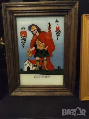 Картина икона на Свети Флориан рисувана върху стъкло 