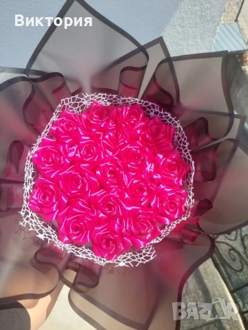 Букет от вечни сатенени рози , снимка 4 - Декорация за дома - 51248596