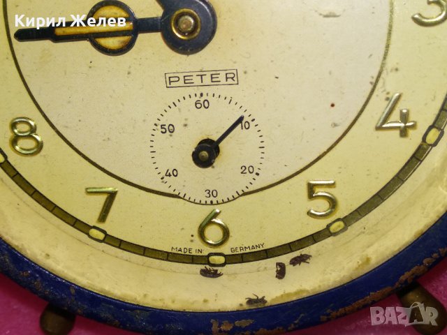 PETER MADE in GERMANY Стар КОЛЕКЦИОНЕРСКИ МЕХАНИЧЕН БУДИЛНИК ВИНТИДЖ МОДЕЛ НЕМСКИ РЯДЪК 43710, снимка 2 - Антикварни и старинни предмети - 44464898