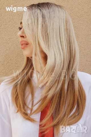 Дълга руса чуплива перука с тъмни корени Дакота, снимка 5 - Аксесоари за коса - 51443390