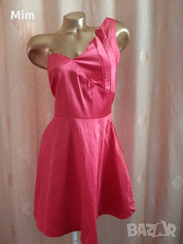 FISHZONE M Червена сатенена рокля с една презрамка, снимка 2 - Рокли - 39089126