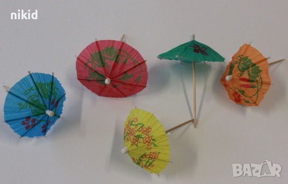 25 чадър чадъри чадърчета хартиени топери клечки за хапки коктейли коктейлни, снимка 1 - Други - 36613627