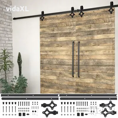 vidaXL Механизми за плъзгаща врата, 2 бр, 200 см, стомана, черни(SKU:3059841), снимка 2 - Други - 49480008