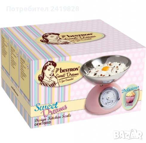 кухненски кантар bestron »Sweet Dreams«, аналог с подвижна кантара, ретро дизайн, товароносимост: 5 , снимка 2 - Съдове за готвене - 38363035
