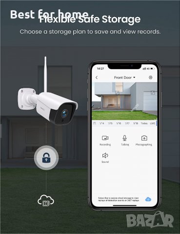 Камера за наблюдение GNCC 2.4G WiFi,T2,IP65 нощно виждане,откриване на движение и звук,съвм. Alexa , снимка 2 - Други стоки за дома - 40079442