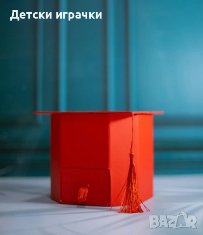 Подаръчна кутия с чекмедже и капак абитуриентска шапка, червена, снимка 2 - Други - 53091158