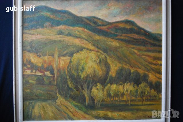 Стара картина, Край Вършец, К.Костадинов, 1989 г., 68х60 см., снимка 2 - Картини - 31260854