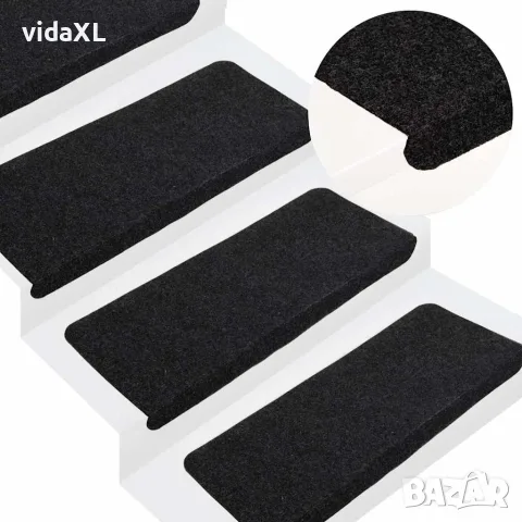 vidaXL Самозалепващи стелки за стълби, 15 бр, 65x24,5x3,5 см, черни, снимка 2 - Изтривалки - 56147149