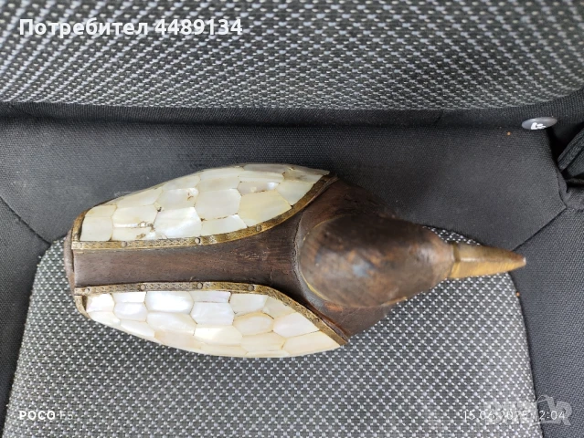 Стар сувенир от дърво, седеф и месинг "Патица", снимка 3 - Антикварни и старинни предмети - 50671622