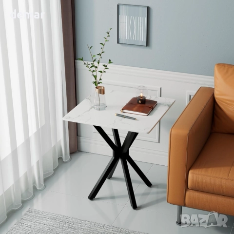 Мраморна странична масичка GOLDFAN, малка бяла странична масичка за хол, 50x50x55см, снимка 7 - Маси - 52087854