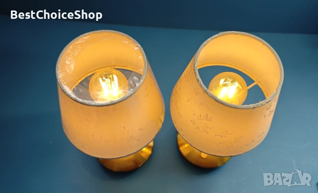 Две безжични настолни лампи Egobasic – златисти с текстилни абажури, снимка 5 - Настолни лампи - 54093933