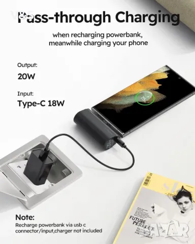 Преносимо зарядно устройство VEGER, USB C Power Bank, 5000mAh Mini Battery Pack Fast Charging 20W Sm, снимка 5 - Външни батерии - 47887846