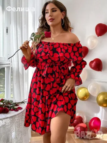 Дизайнерска Черна Рокля на Червени Ярки Сърчица Фламенко , снимка 7 - Рокли - 50125380