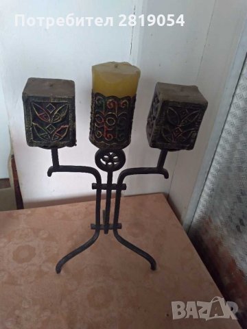 Стар кован железен свещник от  преди 40/50 години с Три големи свещи, снимка 6 - Други ценни предмети - 32062510