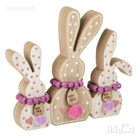 Великденска декорация 3 зайчета, 15×2×15см, снимка 3 - Декорация за дома - 53259291