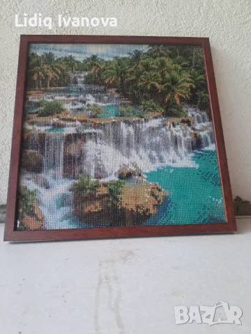 Диамантен гоблен водопад-готов и рамкиран, снимка 3 - Гоблени - 50273798