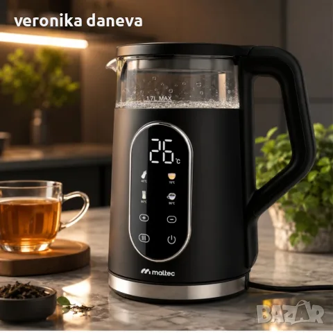 Електрическа кана 2200W с регулиране на температурата 40–100°C, 1.7L, LED дисплей и функция Keep War, снимка 3 - Кани - 55803110