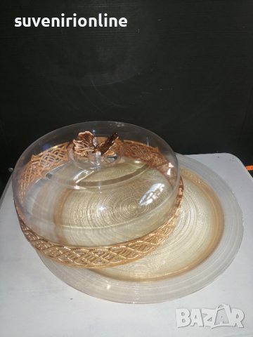 Стъклен поднос за торта/кекс с капак, снимка 3 - Аксесоари за кухня - 40012034