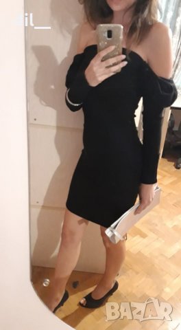 Нови! Дамска черна зимна рокля фино плетиво с дълъг ръкав S-XL, снимка 1 - Рокли - 25297116