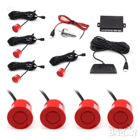 Парктроник за кола с червени датчици и дисплей, червен сензор, 4бр