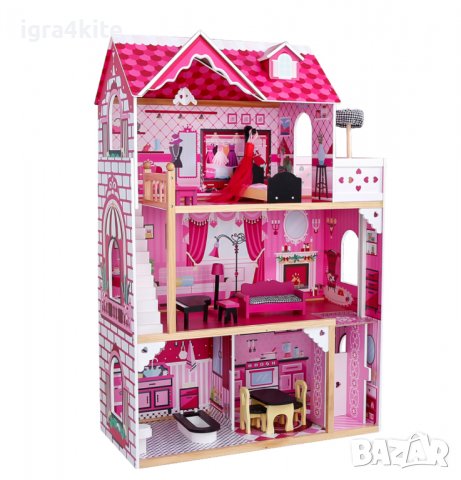 ПОСЛЕДНА БРОЙКА С НАМАЛЕНА ЦЕНА! Огромна дървена къща за кукли и принцеси на 3 етажа, снимка 2 - Кукли - 37798994