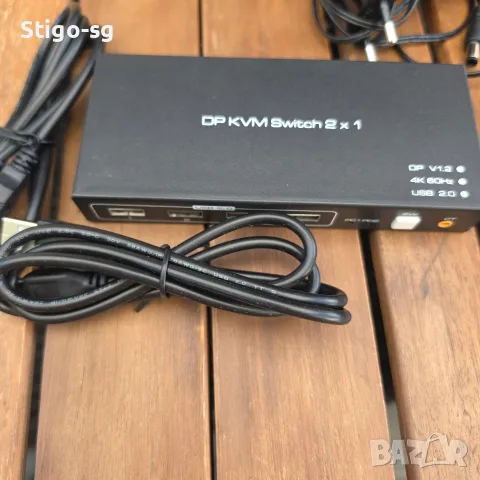 Чисто нов DisplayPort KVM Switch 2x1 (4K@60Hz, USB 2.0) + Бутон, снимка 5 - Суичове - 55979577