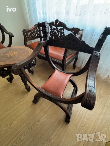 Антикварна гарнитура с масичка, снимка 4 - Дивани и мека мебел - 53058681