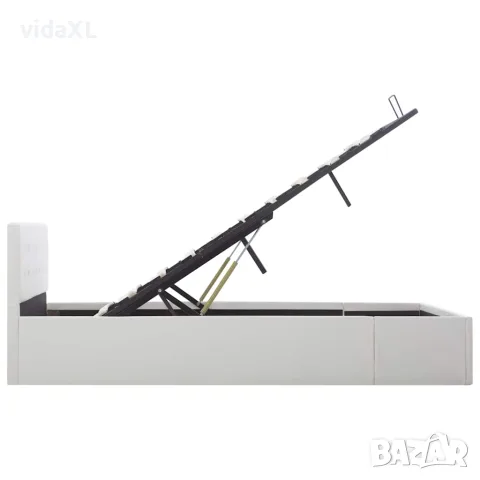 vidaXL Легло с повдигащ механизъм, бяло, изкуствена кожа, 140x200 cм, снимка 5 - Спални и легла - 56146561