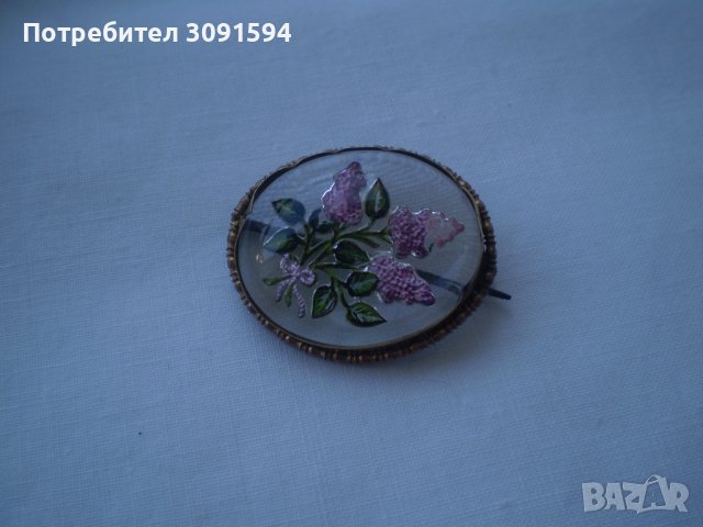 Рядка колекционерска брошка стъкло ГЕМИЯ цветя, снимка 4 - Антикварни и старинни предмети - 37513723