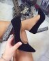 Обувки на ток - черни със сребристи - XD30, снимка 1 - Дамски обувки на ток - 38469696