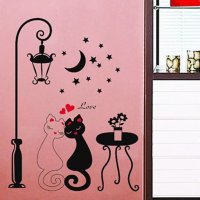 Влюбени котки под лампа самозалепващ стикер лепенка за стена и мебел, снимка 2 - Други - 35419105