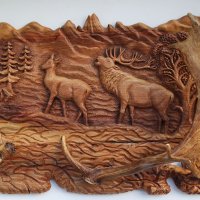 Пано - дърворезба / закачалка / с рога от елен и сръндак, снимка 6 - Пана - 17621296