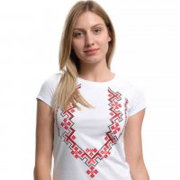 Нова дамска бяла тениска с трансферен печат Шевица, Етно мотив, България, снимка 7 - Тениски - 29964888
