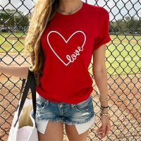 Модерна дамска тениска с принт сърце всички размери, снимка 3 - Тениски - 29089425