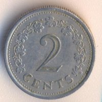 Малта 2 цента 1972, Атина, снимка 1 - Нумизматика и бонистика - 31783299