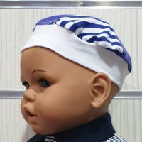 Нова бебешка моряшка барета синьо, бяло и лилаво, възраст до 6 месеца, снимка 4 - Бебешки шапки - 29976185