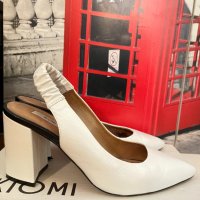Обувки Kiomi блок ток бели естествена кожa, снимка 5 - Дамски обувки на ток - 39230061