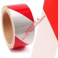 Тиксо 3D ефект светлоотразителна лента червено и бяло 50м х 5см., снимка 1 - Аксесоари и консумативи - 33720608
