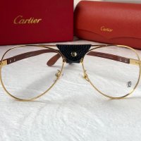 Cartier 2023 прозрачни мъжки слънчеви очила с кожа и дървени дръжки, снимка 7 - Слънчеви и диоптрични очила - 42813053