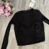 Къса блуза Zara Зара, снимка 1 - Блузи с дълъг ръкав и пуловери - 39805959