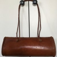 Винтидж френска чанта от 60-те естествена кожа цвят коняк, снимка 4 - Чанти - 29939273