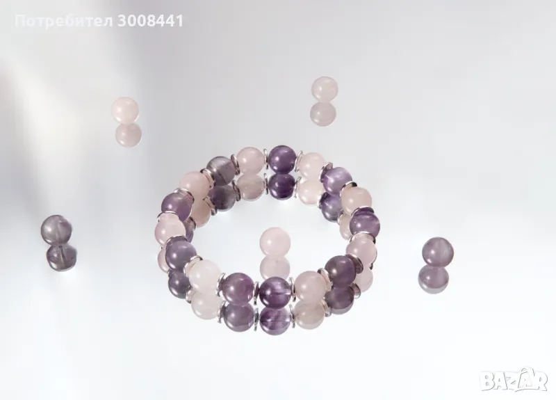 Хармонична и любовна гривна от лавандулов Аметист и Розов кварц, снимка 1
