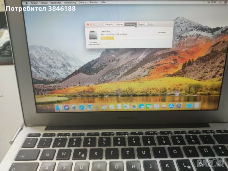 MacBook Air 11 Mid 2011 - i5 1,6 GHz - 2GB RAM - 64GB SSD, снимка 1