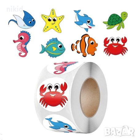 100 бр морски риба рак дъно малки самозалепващи лепенки стикери за ръчна изработка за подарък, снимка 1