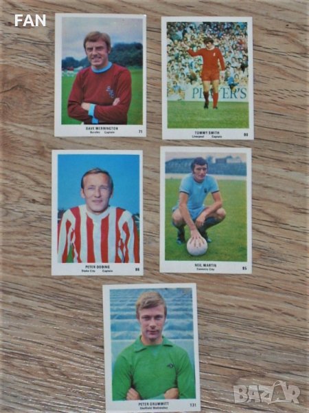 Комплект карти на английски футболисти от 1970 г. от Ливърпул, Стоук Сити, Бърнли, Ковънтри, Шефилд , снимка 1