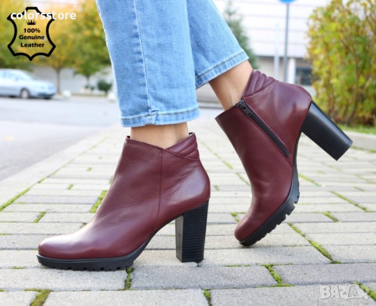 Боти на ток - бордо ЕСТЕСТВЕНА кожа - 6101, снимка 1