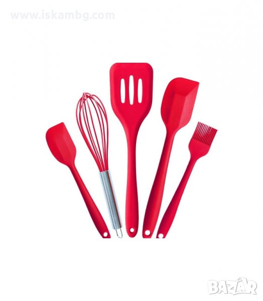 КОМПЛЕКТ ОТ 5 БР. КУХНЕНСКИ ПРИБОРИ ОТ УСТОЙЧИВ СИЛИКОН, ЧЕРВЕНИ - код 1749, снимка 1