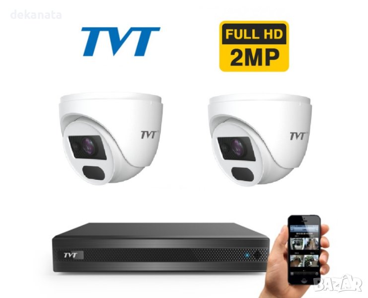 TVT FULL-HD Комплект с 2 IR камери за външен монтаж и хибриден 1080N DVR, снимка 1